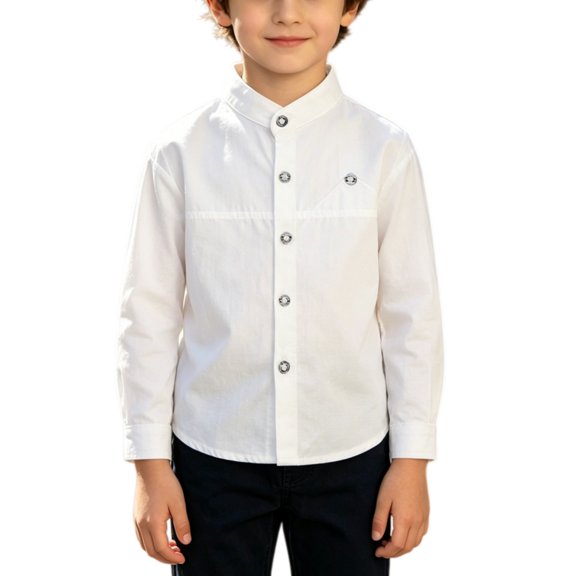 XKHAZA Toddler Boys Mock Collar Shacket Girls Cotton Long Sleeve Button Down 𝐇enley Shirt Breathable Casual 𝐏reppy 𝐁ack to School