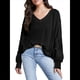 thumbnail image 2 of Blusas de Mujer con Cuello en V, Larga, Encaje, Elegantes, Informales, Modernas, de Gran Tamaño. Negro M, 2 of 7