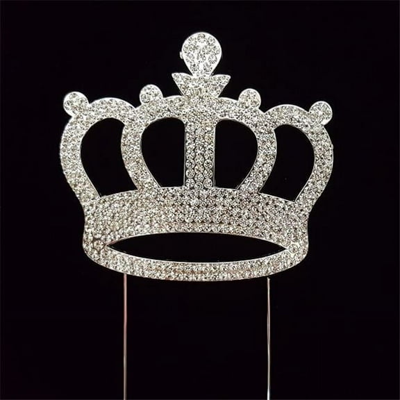 Silver Crown Rhinestone Cake Topper - Silver