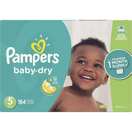Diapers Size 5, 164 Count - Pampers Baby Dry Disposable Baby Diapers, ONE MONTH SUPPLY