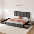thumbnail image 3 of Tamaño completo-size gray marco de cama: 4 almacenamiento cajones, adjustable height cabecero, linen forrado cama de plataforma, no necesita colchón base, fácil montaje, 3 of 8