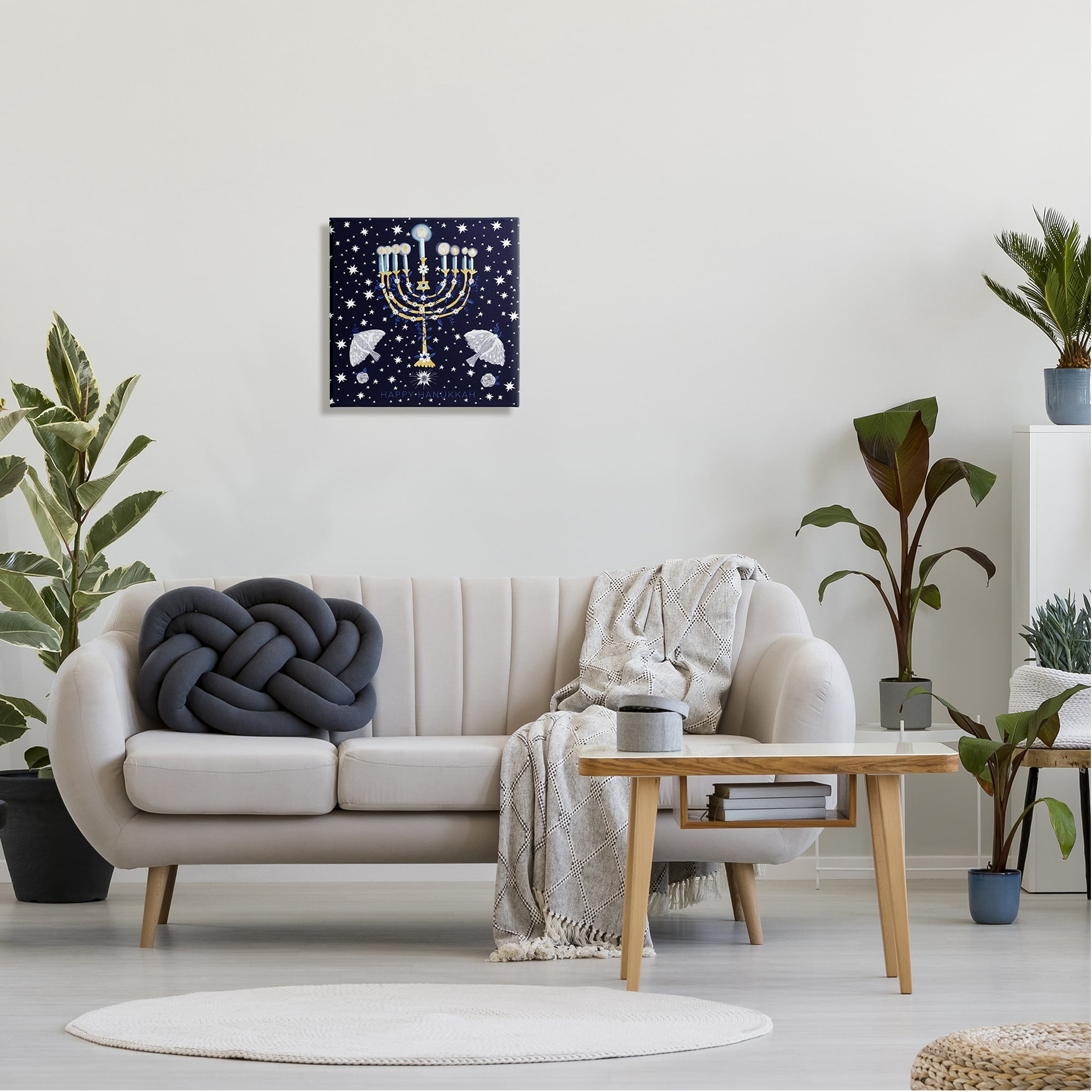 Stupell Industries Happy Hanukkah Starry Menorah Holiday Painting Gallery Wrapped Canvas Print Wall Art