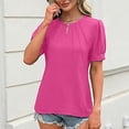 thumbnail image 6 of Ruyang Summer Tops for Women 2024 Women's Round Neck Loose Casual Blouses Solid Color Tshirts Cute Solid Three Quarter Length Tunic Tops, 6 of 8