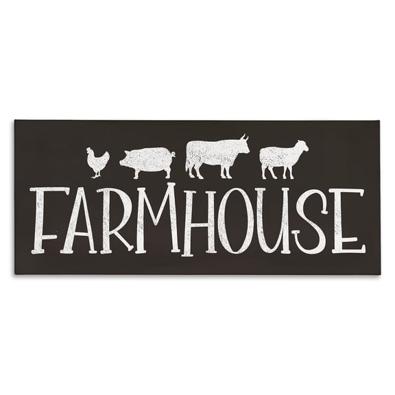 Stupell Industries Rustic Lodge Farmhouse Animals Sign Black White Pig Cow Chicken Canvas Art, 30 x 13, by JJ Design House LLC