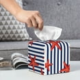 thumbnail image 5 of Goofa Starfish Navy Blue Stripe Tissue Box Cover PVC Leather Tissue Holder Square Facial Tissue Case Facial Paper Organizer Dispenser for Bathroom, Vanity Countertop, 5 of 8