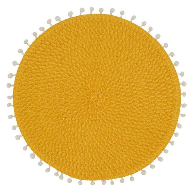 Saro Lifestyle 2802.Y15R Set de 4 Sets de Table Ronds 15 Po. Pompon, Jaune