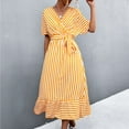 thumbnail image 1 of Robes d'Été Grande Taille pour Femmes 2024 Couleur Volant Élégant Ample Manches Courtes Col Rond Robe Économisez jusqu'à 65 %!, 1 of 9
