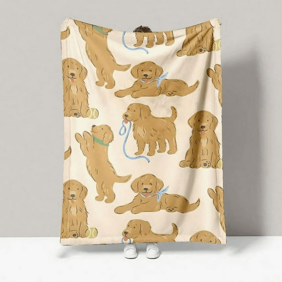 Warm Golden Retriever Puppy Plush Blanket - Soft Flannel Blanket for All Seasons, Suitable for Sofa, Bed(30*40IN)