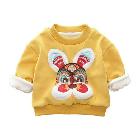 

Aosijia Baby Toddler Pullover Sweatshirt Tiger Pattern Round Neck Long Sleeves Winter Girls Boys Festive New Year Clothes Yellow