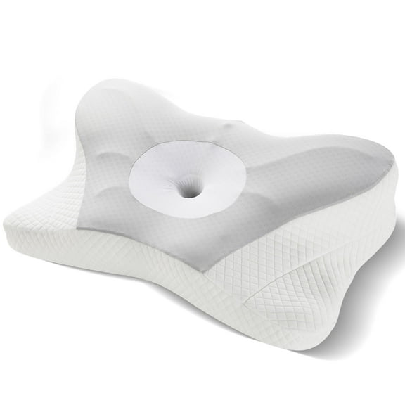 JIOABL Queen Size Ergonomic Contour Memory Foam Pillows, Cervical Neck Pillow with Cooling Case for Neck Pain Relief, Light Grey