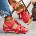 thumbnail image 4 of Rokment Womens Orthopedic Wedge Walking Sandals Comfortable Fashion Leather Arch Support Platform High Heels Gladiator Dress Sandals for Beach Summer Red Size 8, 4 of 7