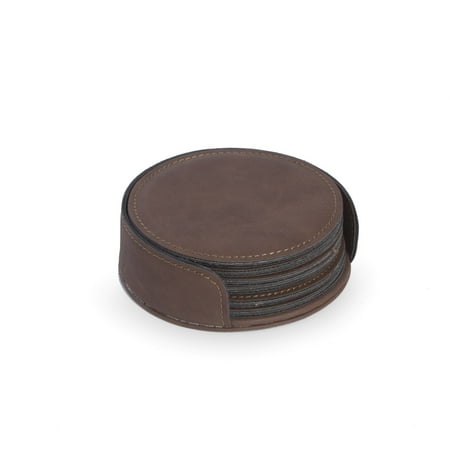 

6 Coaster Set with Holder in Vintage Rustic Brown