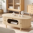 thumbnail image 3 of Noble House 39.3" Coffee Table,Walnut Finish with Drawer & Roll-Up Door,Open Storage Sofa Side Table,Wood, 3 of 18