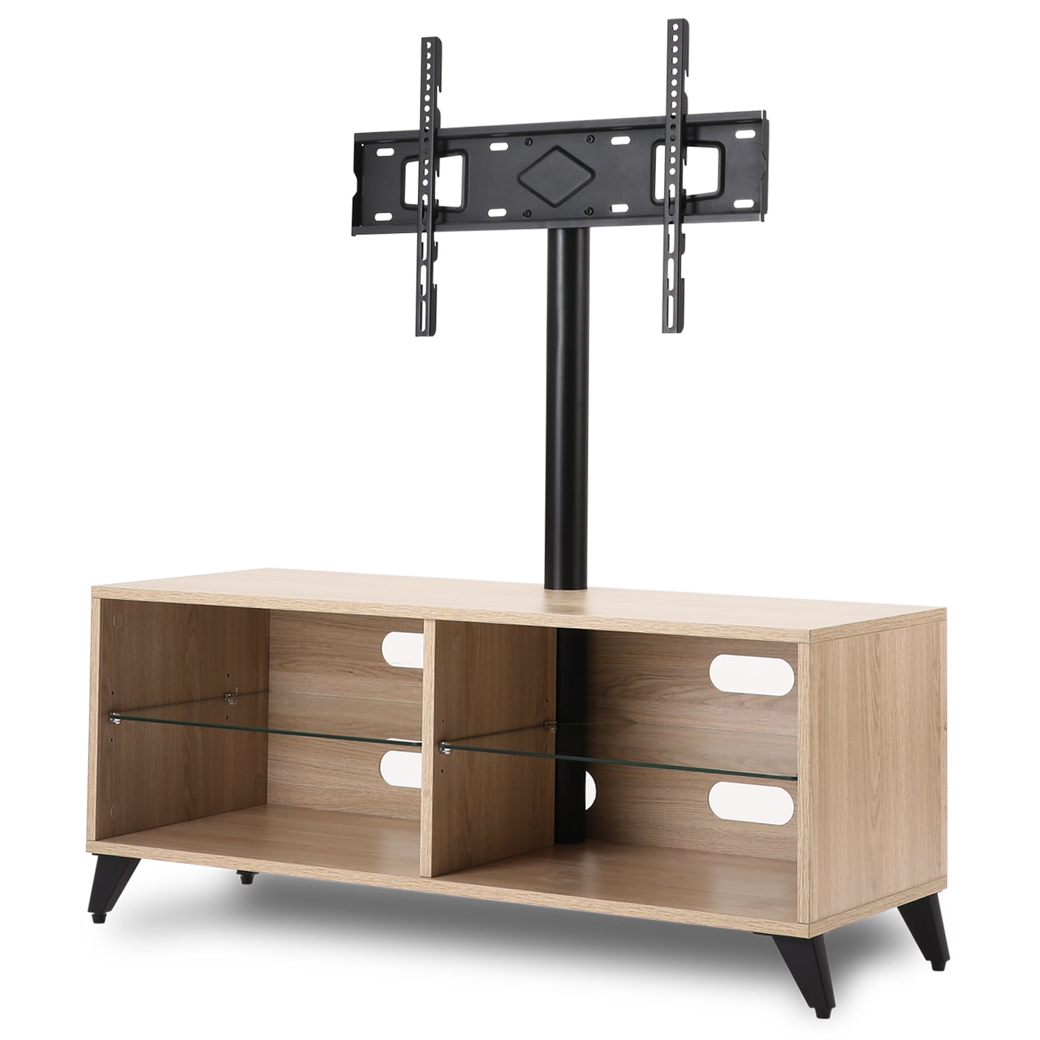 Rfiver 65 Entertainment Center Media Cabinet Tv Stand On Wheels Oak Wood Walmart Com Walmart Com