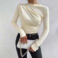 thumbnail image 5 of BLVB Women's Long Sleeve Basic Shirts 2024 Crewneck Ruched Layering Tight Slim Fitted Going out Crop Tops, 5 of 9
