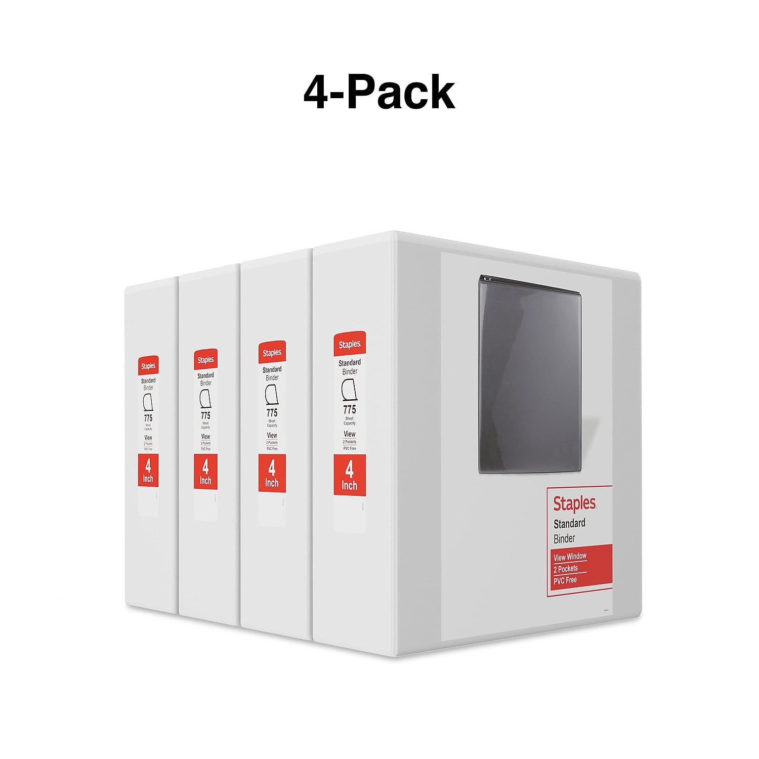 Staples 4" 3-Ring View Binders D-Ring White 6/Pack (55414CT/26358CT)
