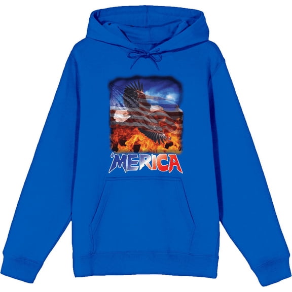 Americana 'Merica Eagle Adult Blue Long Sleeve Hoodie-3XL