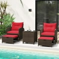 thumbnail image 1 of Costway 5 PCS Patio Rattan Furniture with 2 Wicker Ottomans & Tempered Glass Coffee Table Red, 1 of 10