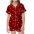 thumbnail image 2 of uublik Kids Pajama Set 2-13 Years Short Sleeve 2PCS Sleepwear Cute Button Down Pjs Set Classic Lounge Sets Red, 2 of 5