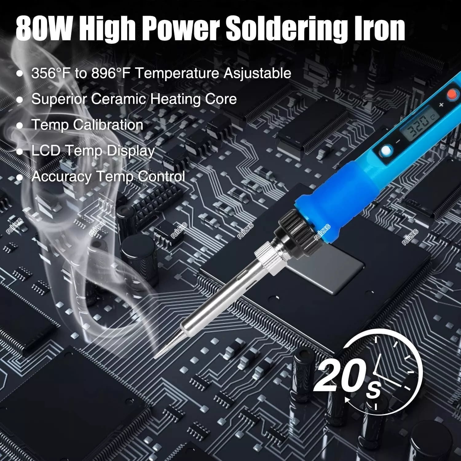 Electronic Soldering Iron Kit, 80 Watt Adjustable Temperature Soldering Tool with LCD Display, 16-in-1 Soldering Kit, On/Off Switch