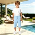 thumbnail image 5 of Swanpen Kids Cropped pants Linen Drawstring Capri Pants 5-12Y Loose Straight Leg Casual Trousers for Boys Girls Multi Color, 5 of 6