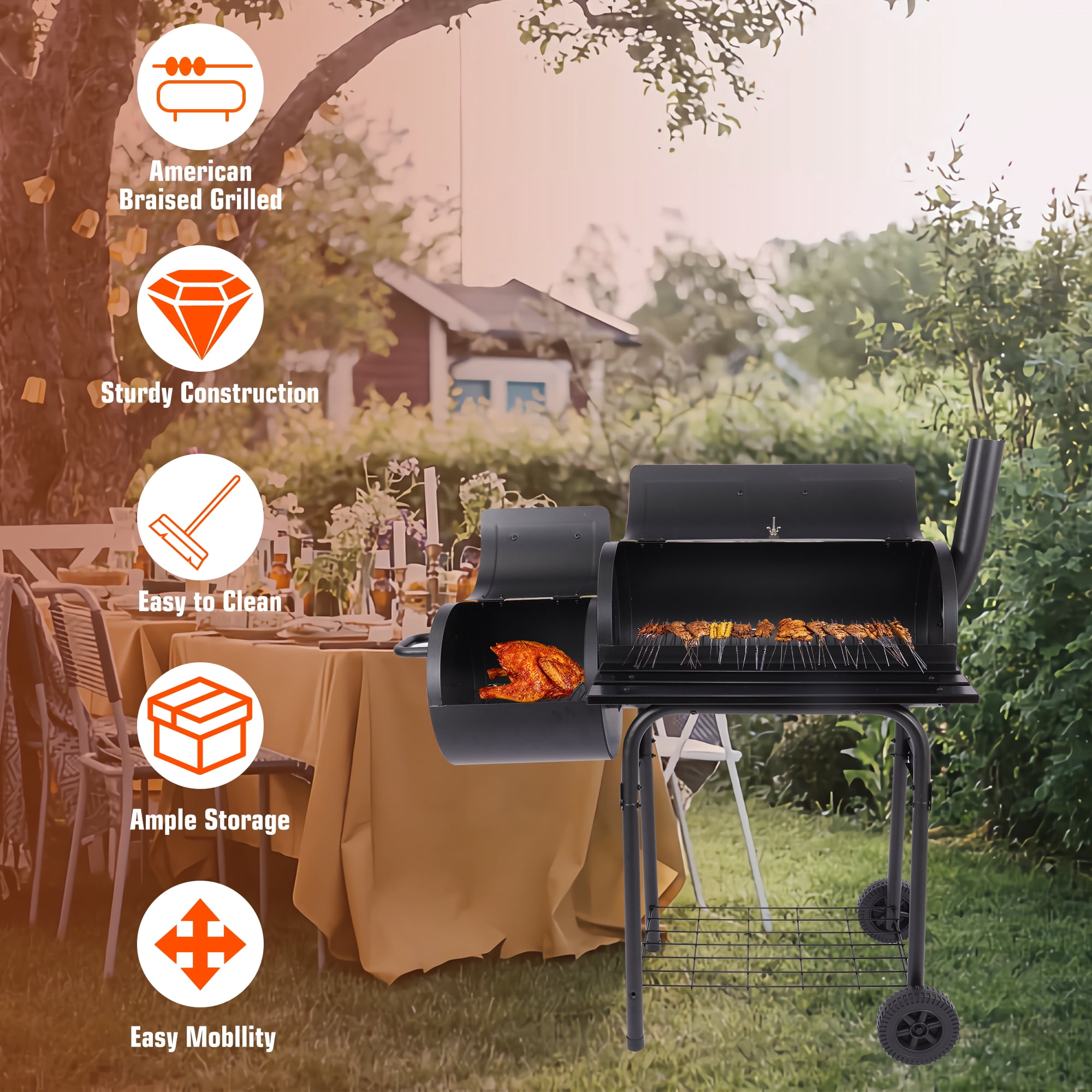 TUTIUM 20.07" Charcoal BBQ Barrel Grill, Portable