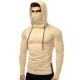 thumbnail image 3 of Mens Hoodies Pullover 2025 Fall Winter Long Sleeve Slim Fit Side Slit Plain Hoodie with Mask Hooded Sweatshirt, 3 of 5