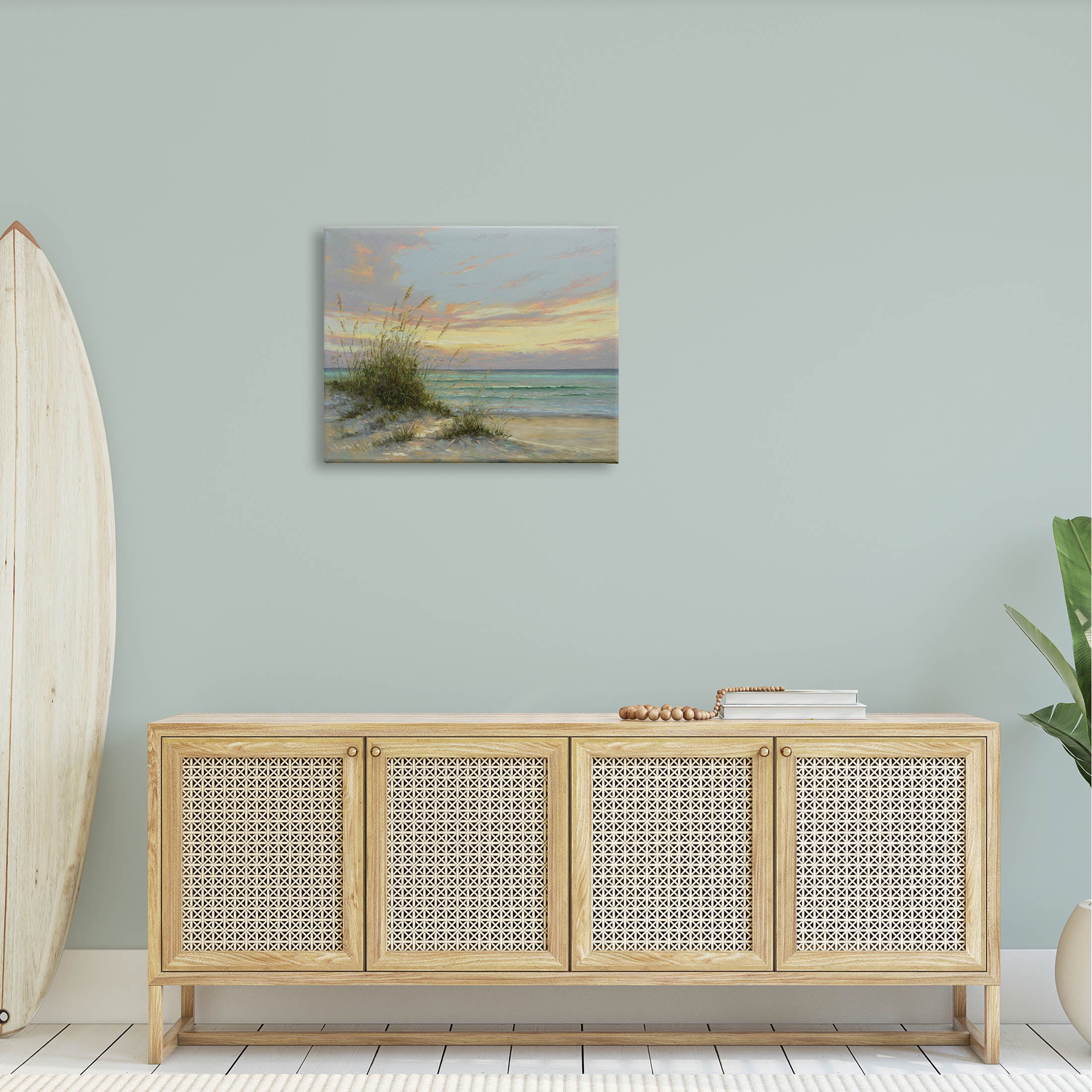 Beach Grass Vivid Sunset Coastal Painting Gallery Wrapped Canvas Print Wall Art