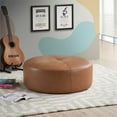 thumbnail image 2 of Roshbach Round Mid-Century Genuine Leather Ottoman in Tan, 2 of 3