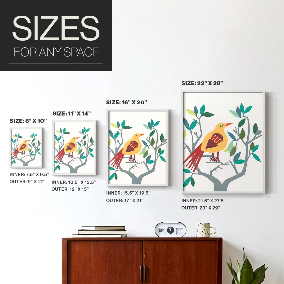Whitty Bird III Framed Print in White Solid Wood 8 x 10 Framed Print