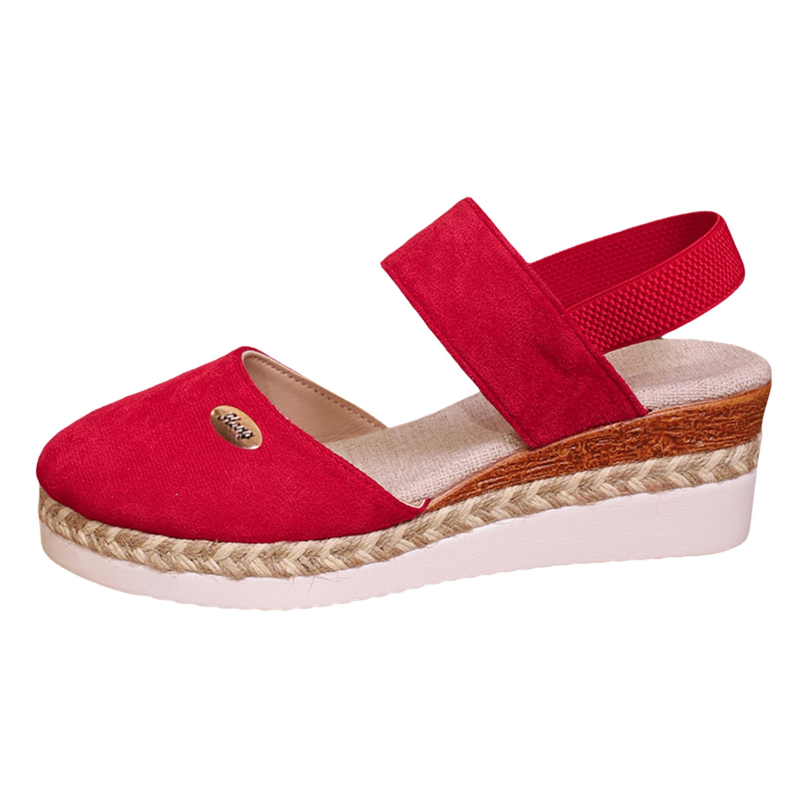 Ladies Casual Solid Colour Flock Close Toe Woven Bottom Thick