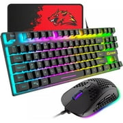 Gaming Keyboard and Mouse Combo, 88Keys Compact Rainbow Backlit Mechanical Touch Keyboard, RGB Backlit 6400 DPI Lightweight Gaming Mouse with Honeycomb Case for Windows PC Gamers (Black)