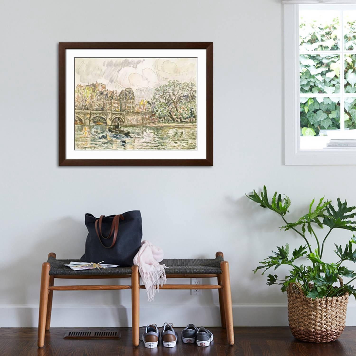 Art.com Paris Le Place Dauphine Art Print by Paul Signac, Brown Frame Wall Art, 40" x 32"