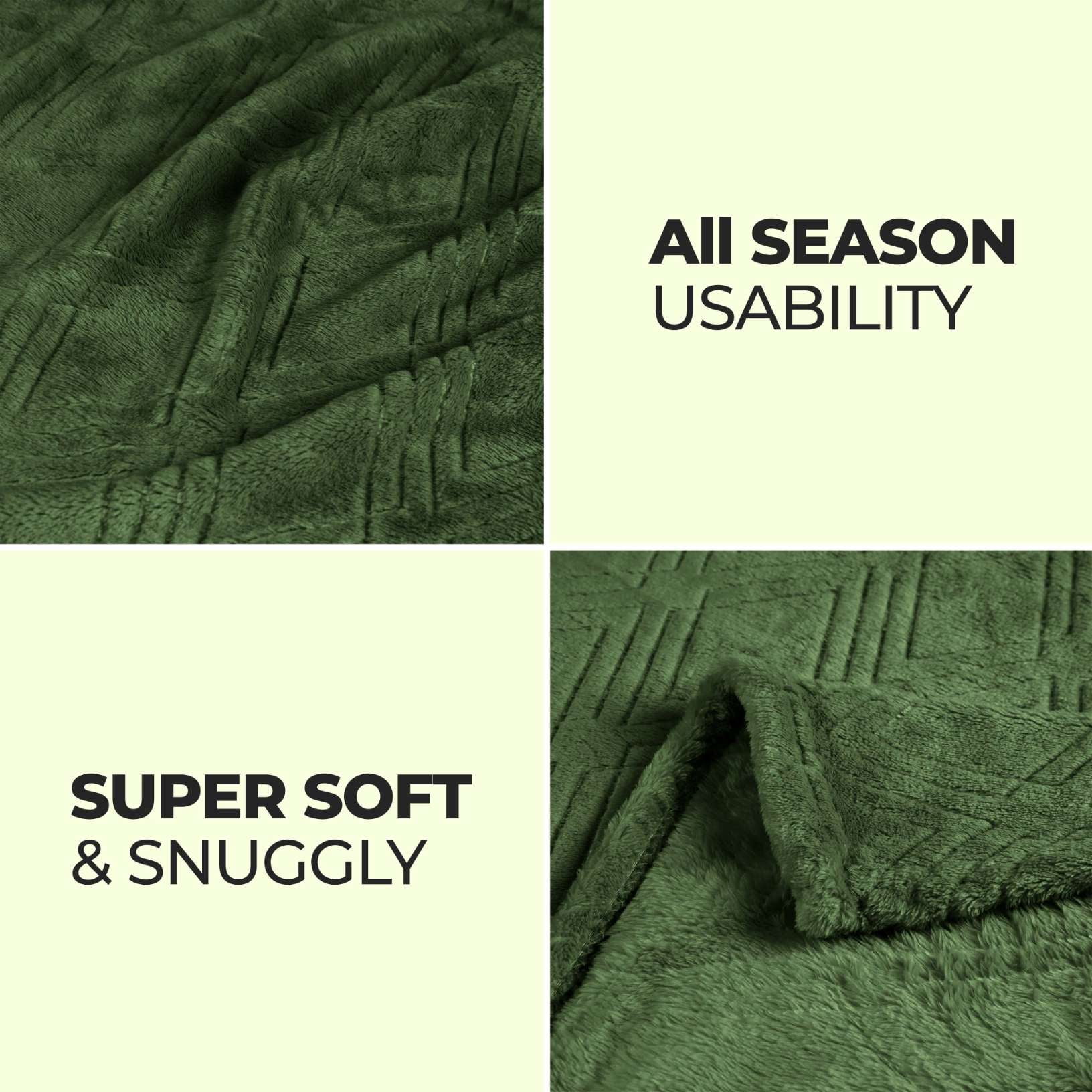 Superior Atka Fleece Diamond Blanket, 50" x 70" Soft Cozy Blankets, Throw XL Size, Green