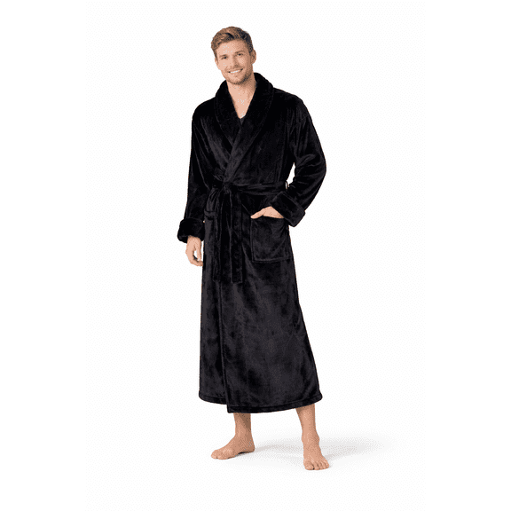 Elegani Tahoe Microfleece Shawl Collar Robe Soft Fleece 48" Black (O/S)