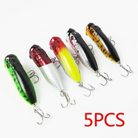 5Pcs Topwater Popper Minnow Fishing Lures 2.7in Crankbait Tackle Tiddler (Best Weedless Topwater Bass Lures)