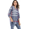 thumbnail image 4 of Women Roll-Up 3/4 Sleeve Plaid Shirt Tunic V Neck Casual Pullover Blouses Tops, 4 of 7