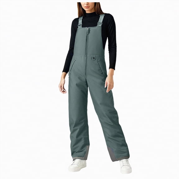 HCNTES Women's Outdoor Winter Bib Overalls Waterproof Insulated Pants with Adjustable Straps for Ladies Snow Sports Activities(C-Grey,L)