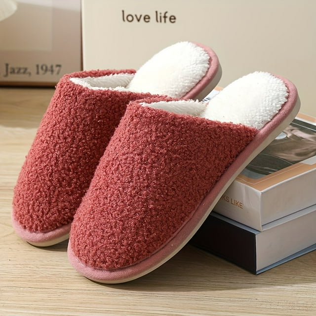 CHUANK Men‘s Cozy Plush Slippers - Solid Color Non-Slip Rubber Sole Perfect for Fall/Winter Indoor Comfort
