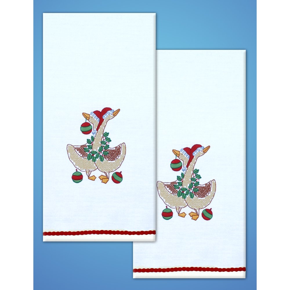 Stamped Kitchen Towels For Embroidery 18"X28" 2/PkgChristmas Geese