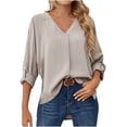 thumbnail image 1 of Mujeres Casual Moda Cómodo Jersey Manga Larga Con Cuello En V Blusas Soild Camiseta Pompotops FGAJ15298, 1 of 9