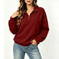 thumbnail image 6 of Womens Half Zip Pullover Sweatshirts Loose Solid Color Loose Half-ZipLong-Sleeved Turndowm Collar Tops, 6 of 7