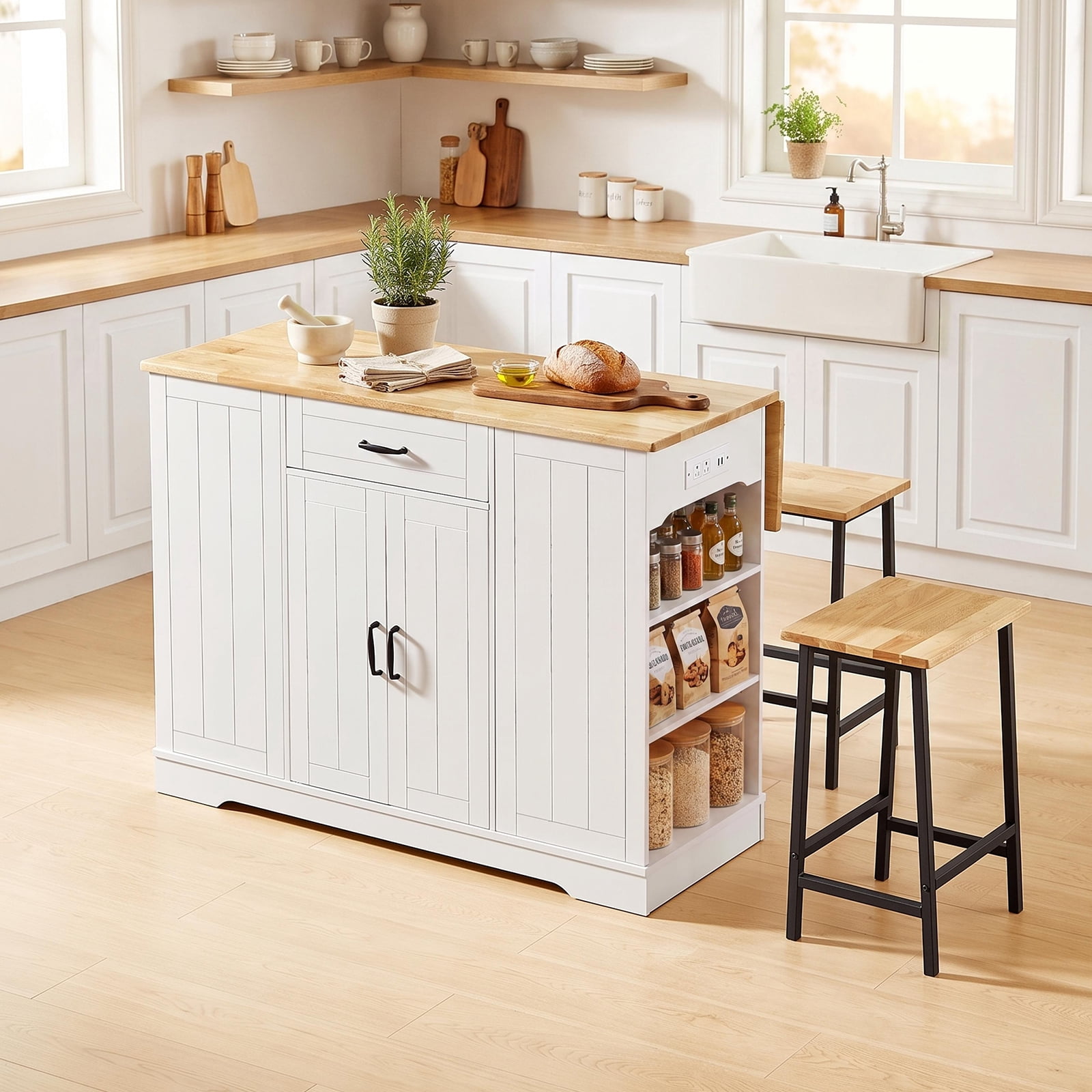 ROGALIS 47"Kitchen Island with 2 Chair, White