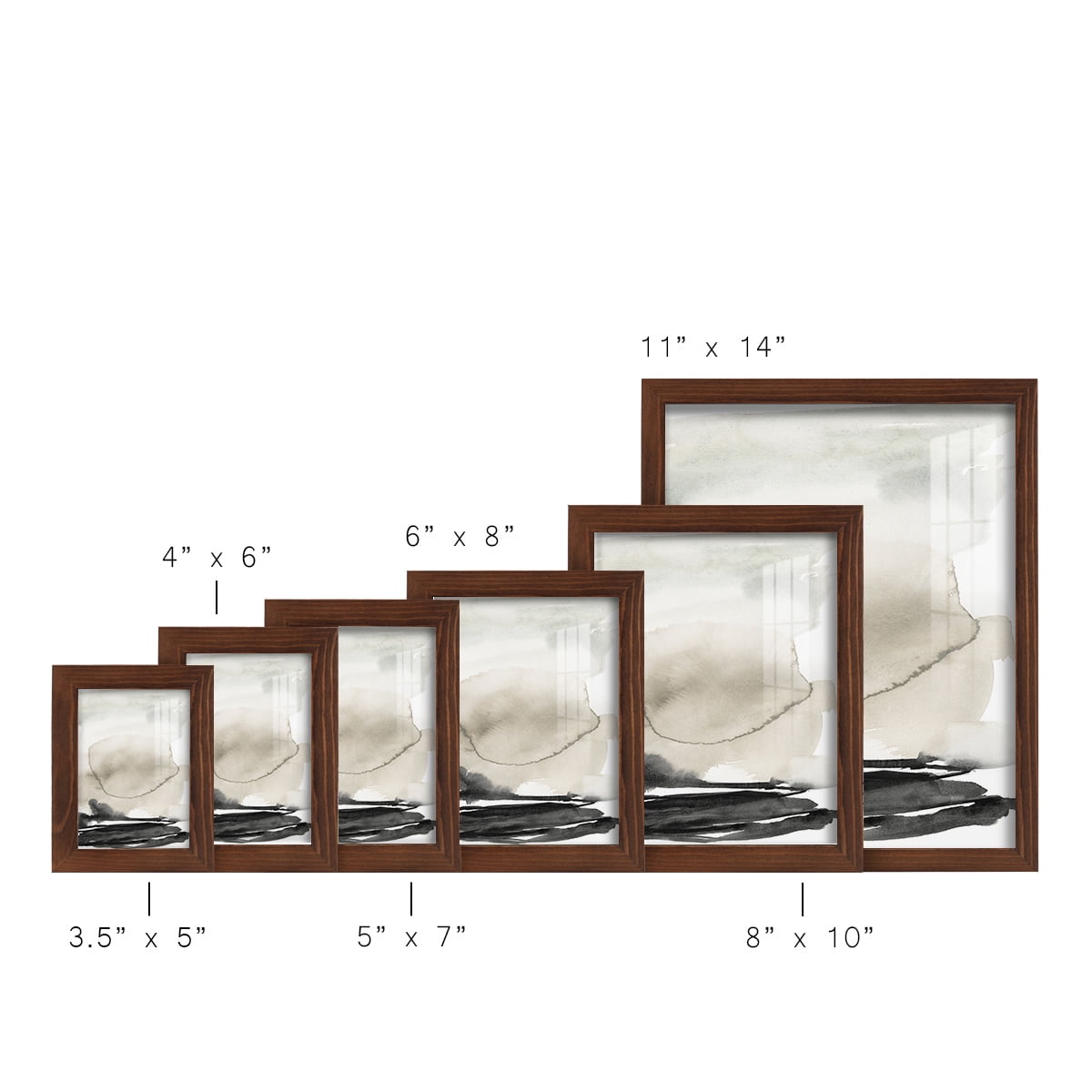 Ebony Horizon Triptych II - Framed Print w/glass - Chestnut