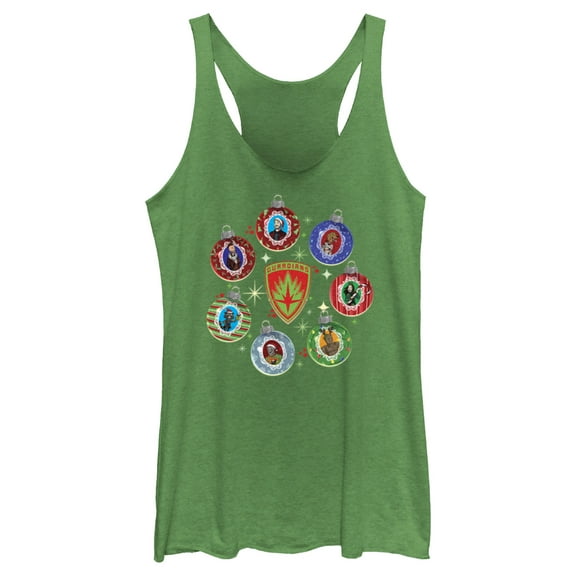 Women's Guardians of the Galaxy Holiday Special Character Ornaments  Racerback Tank Top Envy Green Small