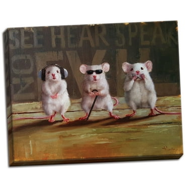 Gango Home Decor Horizontal Three Wise Mice by Lucia Heffernan (Ready to Hang); One 14x11in Hand-Stretched Canvas