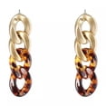 thumbnail image 2 of Retro Matte Metallic Acetate Stud Earrings Leopard Link Chain Women Gold Jewelry, 2 of 8