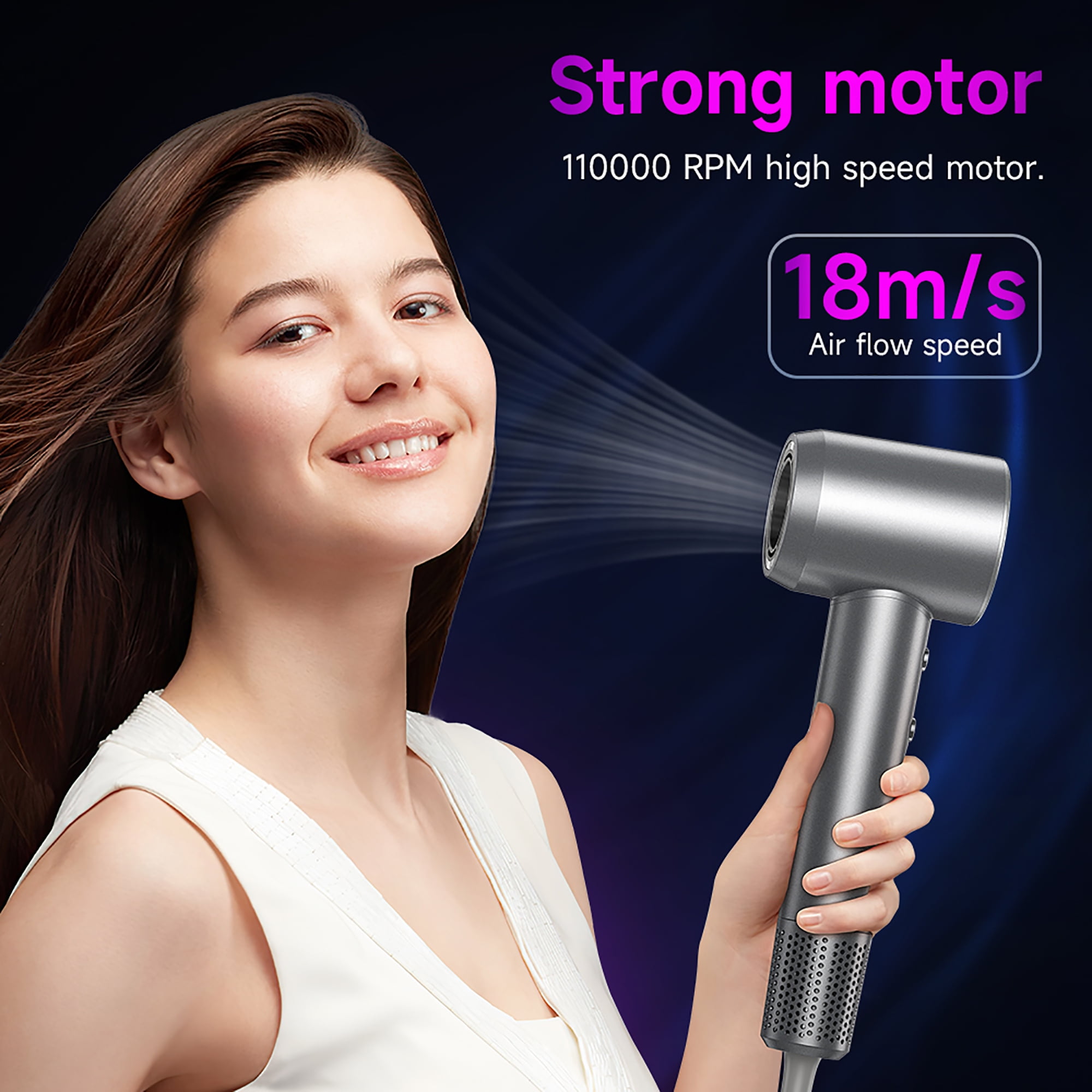 HOCO High-speed Negative Ion Hair Dryer 2 speeds /4 temperatures with Smooth Air Nozzle Digital Display Fast Drying for Home Salon Travel（Black)