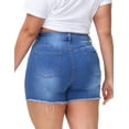 thumbnail image 5 of Gocolloa Women Plus Size Jean Shorts Stretchy High Waisted Frayed Raw Hem Denim Shorts Royal Blue 14W, 5 of 7
