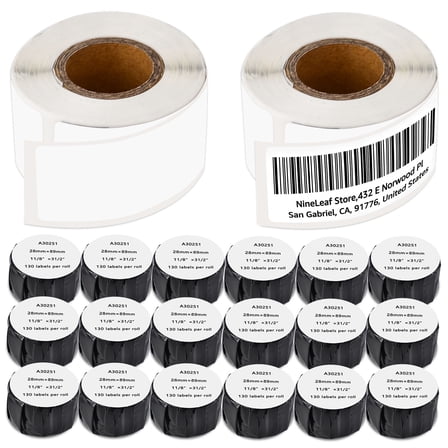 NineLeaf 20 Rolls Compatible for DYMO LW 30251 1-1/8 in x 3-1/2 in Premium White Address Barcode Labels, 130 Labels Per Roll